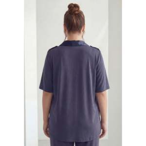 Chemisier en modal grande taille avec épaulettes et fermeture éclair bleu marine - Product Image 4