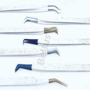 Juego de pinzas profesionales para extensión de pestañas, herramientas para pestañas de acero inoxidable en ángulo de 45 75 90 grados con puntas de fibra puntiagudas - Product Image 3