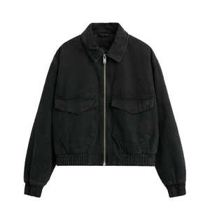 Nouveauté 100% coton Hiver Vintage Personnalisé Délavé au soleil Col montant Logo avant Veste en jean pour homme Mécanicien ouvrier - Product Image 1