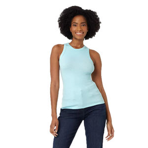 92% Cotton 8% Elastane Knitted Camisole Neckline Scoop Hem Low Profile Shoulder Straps <b>White</b> Women Full-Length Sporty Breathable - Product Image 1