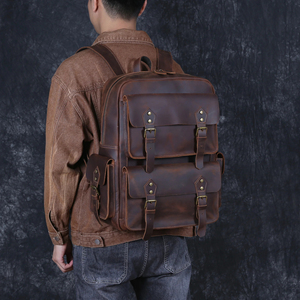 กระเป๋าเป้สะพายหลังผู้ชายหนังแท้วินเทจกระเป๋าเดินทางหนังบ้าความจุขนาดใหญ่กระเป๋าเป้ใส่แล็ปท็อปกระเป๋านักเรียน - Product Image 3
