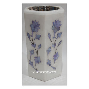 Quemador de Incienso de Mármol Blanco Natural con Incrustaciones de Madreperla Azul, Diseño Floral Hecho a Mano, Ideal para Regalos Empresariales - Product Image 1