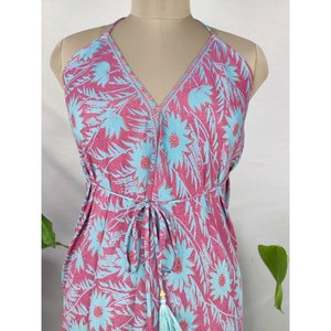 Boho Recycled Silk Summer Maxi Dress Bohemian Halter Neckline with Tassel Decoration for <b>Beach</b> or Strand Use - Product Image 2