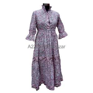 Robe midi en coton vintage pour femmes, col en V, manches courtes, écologique, légère, style minimaliste, décontractée, imprimé floral, respirante - Product Image 4