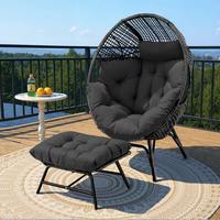 Muebles de Hotel, Sillas de Ratán para Balcón, Silla de Descanso para Exteriores, Silla Individual para Patio, Silla de Jardín Tejida a Mano con Reposapiés