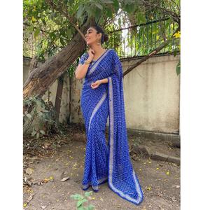 Top vente haute qualité indien Saree dernière conception Georgette tissu lourd broderie travail confortable élégant mariages fêtes - Product Image 1