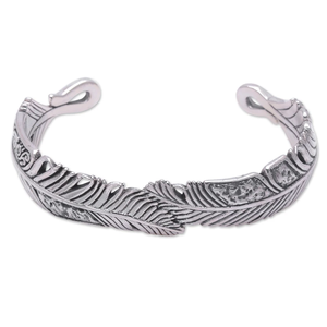 Vente en gros d'argent sterling Bracelet manchette plume Boho Bracelet réglable Bijoux faits à la main Design inspiré de la nature Cadeau pour les femmes - Product Image 1