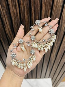 Pendientes colgantes de perlas de plata alemana Vintage, diseño clásico para mujeres y niñas, ropa informal con acabado oxidado antiguo - Product Image 2