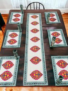 ชุดโต๊ะอาหารสำหรับงานแต่งงาน6ที่นั่งโต๊ะผ้าคอตตอนพิมพ์ลายบล็อกทำจากผ้าฝ้ายสีน้ำเงิน - Product Image 2