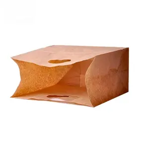 Bolsa de papel kraft personalizada, bolsa de papel con mango troquelado para embalaje de comida rápida con tu logotipo, venta al por mayor