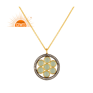 Hot Selling <b>Sterling</b> <b>Silver</b> 18K Gold Plated Natural Cz And Aqua Chalcedony Gemstone Pendant <b>Necklace</b> Custom Jewelry For <b>Women</b> Gi - Product Image 1