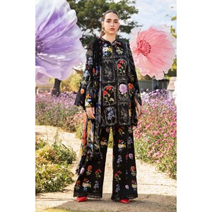 Conjunto de traje Maria.B para mujer de 3 piezas: camisa de lino bordada y estampada con dupatta de gasa y pantalón estampado - BIC-2521 - Product Image 3