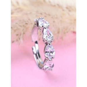 NOVAMART Fine 925 Sterling <b>Silver</b> Pear Cut Eternity Finger <b>Ring</b> <b>Adjustable</b> Band with Rhodium Plated Diamond Fine Jewelry Wholesa - Product Image 3