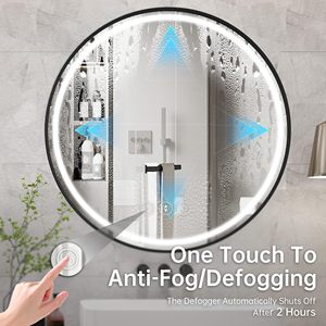 Espejo de baño inteligente LED con marco negro redondo ajustable Interruptor táctil de luz de inodoro antivaho iluminado para salones de hoteles - Product Image 6