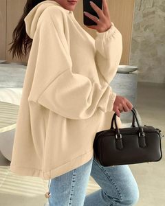 Sudadera con capucha recortada para mujer al por mayor con Jersey de algodón con cordón Sudadera con capucha de gran tamaño Sudadera con capucha informal logotipo personalizado - Product Image 3