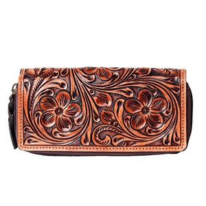 Cartera de Cuero Genuino Estilo Occidental Mini Personalizada Más Vendida, Decorada con Flores y Borlas, Monedero, Colección Otoño - Product Image 1