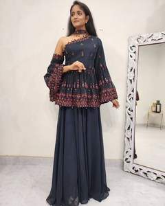 Dernière broderie lourde indienne Faux Georgette Palazzo Set Real Mirror Work Kediya Bottom Dupatta Party Wear Slim Fit Knee-Length - Product Image 6