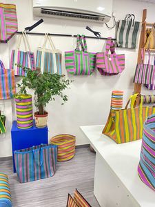Two Handle Nylon Striped Eco-Friendly <b>Extra</b> <b>Large</b> Reusable Woven Shopping <b>Bags</b> for Supermarket Use with Customized Size - Product Image 2