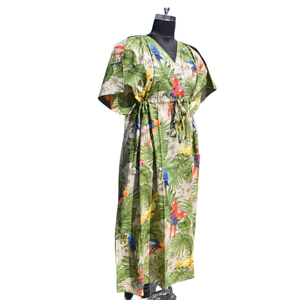 Kaftan Algodón Mujeres Handblock Floral Impreso Robe Sleepwear Maxi Dress - Product Image 2