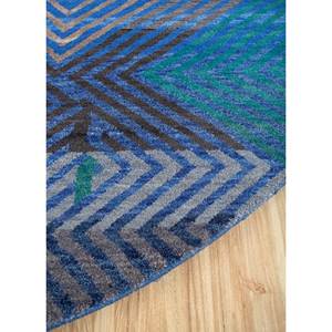 Alfombra Manchaha Azul de Lana y Seda de Bambú Anudada a Mano, 10 mm de Grosor, Diseño Geométrico Abstracto para el Hogar, Pasillo, Sala de Estar, Rectangular-Les-1614 - Product Image 4