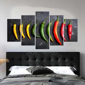 Modern Canvas Artwork: Vibrant Peppers Print for Elegant <b>Decor</b>,SET OF 5 MIX CANVAS - Product Image 1