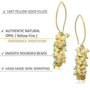 925 argent Sterling or jaune rempli pierre de naissance bijoux naturel jaune opale français crochet perlé grappe boucle d'oreille pour cadeau de fête - Product Image 5