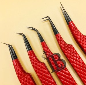 Pince à épiler pour extensions de cils inférieurs, style lèvre, avec boîte de rangement, rouge, droite, courbée, pointe fine, prise en main confortable, pour cils de vison - Product Image 3