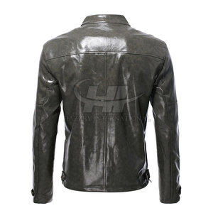 Wholesale Plus Size Men's Cow <b>Skin</b> Leather Jacket with Front Logo Breathable & Eco-Friendly Outdoor Use Stand Collar - Product Image 2