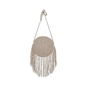 Bolso de hombro de moda bohemio de playa plegable con borlas de ganchillo con letras cuadradas de cuero genuino tejido a mano para chicas jóvenes - Product Image 3