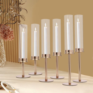 Luxury Gold Coated Set of 6 Candlestick <b>Tall</b> Design <b>Holder</b> With Glass <b>Candle</b> Cover Metal <b>Candle</b> Stand for Wedding Farmhouse 2025 - Product Image 2