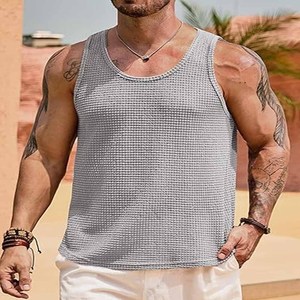 Camiseta sin Mangas de Verano para Hombre, de Alta Calidad, de Algodón, Tejida, Transpirable, con Cuello en V, Talla Grande, Estilo Urbano para Gimnasio y Fitness - Product Image 2