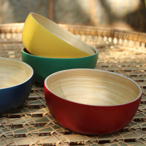 Coiled <b>bamboo</b> <b>bowl</b> set eco-friendly biodegradable spun fiber lacquer <b>bowls</b> with custom colors and sizes - Product Image 6