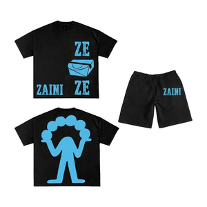 เสื้อยืดและกางเกงขาสั้นเซ็ต ZAINI Premium 240 GSM ผ้าเทอร์รี่โพลีเอสเตอร์ 100% สีดำ-น้ำเงิน โลโก้ปั๊มนูน สวมใส่สบาย ระบายอากาศได้ดี เหมาะสำหรับฤดูร้อน - Product Image 1