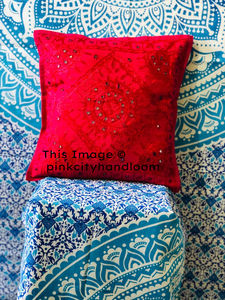 <b>Sofa</b> Decorative Mirror Work Cushion <b>Cover</b> Cotton Pillow <b>Cover</b> <b>Sofa</b> Couch Decorative Cushion Cases Handmade Cotton Pillows - Product Image 3