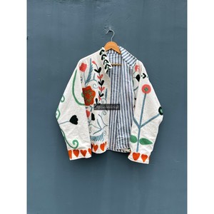 Handmade White Velvet Floral Embroidery <b>Jacket</b> Coat Unisex Cotton Lining Winter Coat Boho <b>Hippie</b> Short Coat for Autumn - Product Image 5