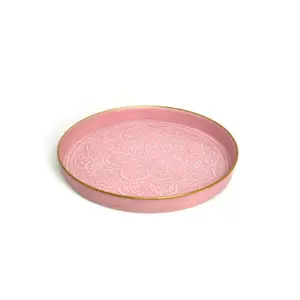 Decorative <b>Enameled</b> Metal Serving <b>Tray</b> Powder Coating Finishing Emboss Design Round Shape Genuine Quality Wholesale Price - Product Image 3
