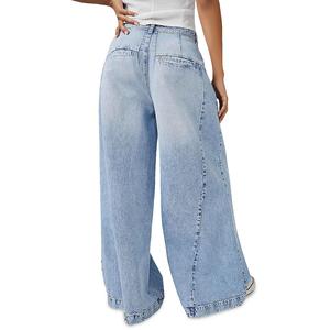 Jeans a Gamba Larga in Cotone Free People Open Sky Blue Equinox, Pantaloni Boyfriend Traspiranti in Denim Stile Semplice Taglia XL con Logo in Vita - Product Image 2