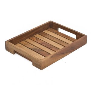 Bandeja de madera pelada hecha a mano de estilo japonés, madera de acacia Natural con asas para mesa de cocina, decoración del hogar - Product Image 2