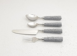 Exquisite Homemade Metal Stainless Steel Cutlery <b>Fork</b> Set Top Quality Gold Concrete Designer Handle Flatware Cheese Cutting - Product Image 2