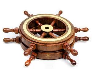 Volante de barco de madera náutico coleccionable pirata madera marrón pesca decoración de pared - Product Image 2