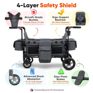 Nueva oferta: 4 plazas Wagon Stroller 2025 Premium plegable con dosel manijas ajustables organizador de asiento alto negro púrpura - Product Image 2