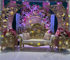 งานแต่งงานที่สง่างามฉากหลังสีขาวทองตกแต่งเวทีเวทีเอเชียที่หรูหราหรูหราหรูหราเวทีแต่งงานแคนาดา - Product Image 3