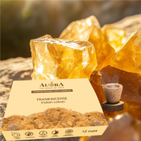 Lot de 12 coupelles d'encens artisanales écologiques haut de gamme en sambrani indien naturel, bois de santal, longue durée, pour marque privée