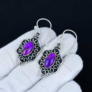 Boucles d'oreilles en cristal plaqué or turquoise épineux violet, argent sterling 925 massif, cadeaux pour fêtes, anniversaires, Noël - Product Image 2