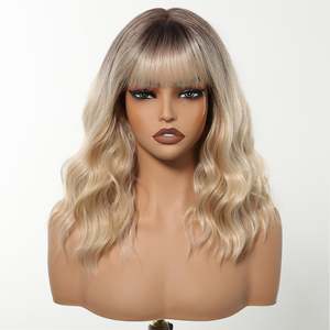 Peluca Sintética DWY de Alta Calidad con Flequillo Ondulado Marrón Castaño para Mujer, Fibra Resistente al Calor, Línea de Cabello con Partidura Media - Product Image 4