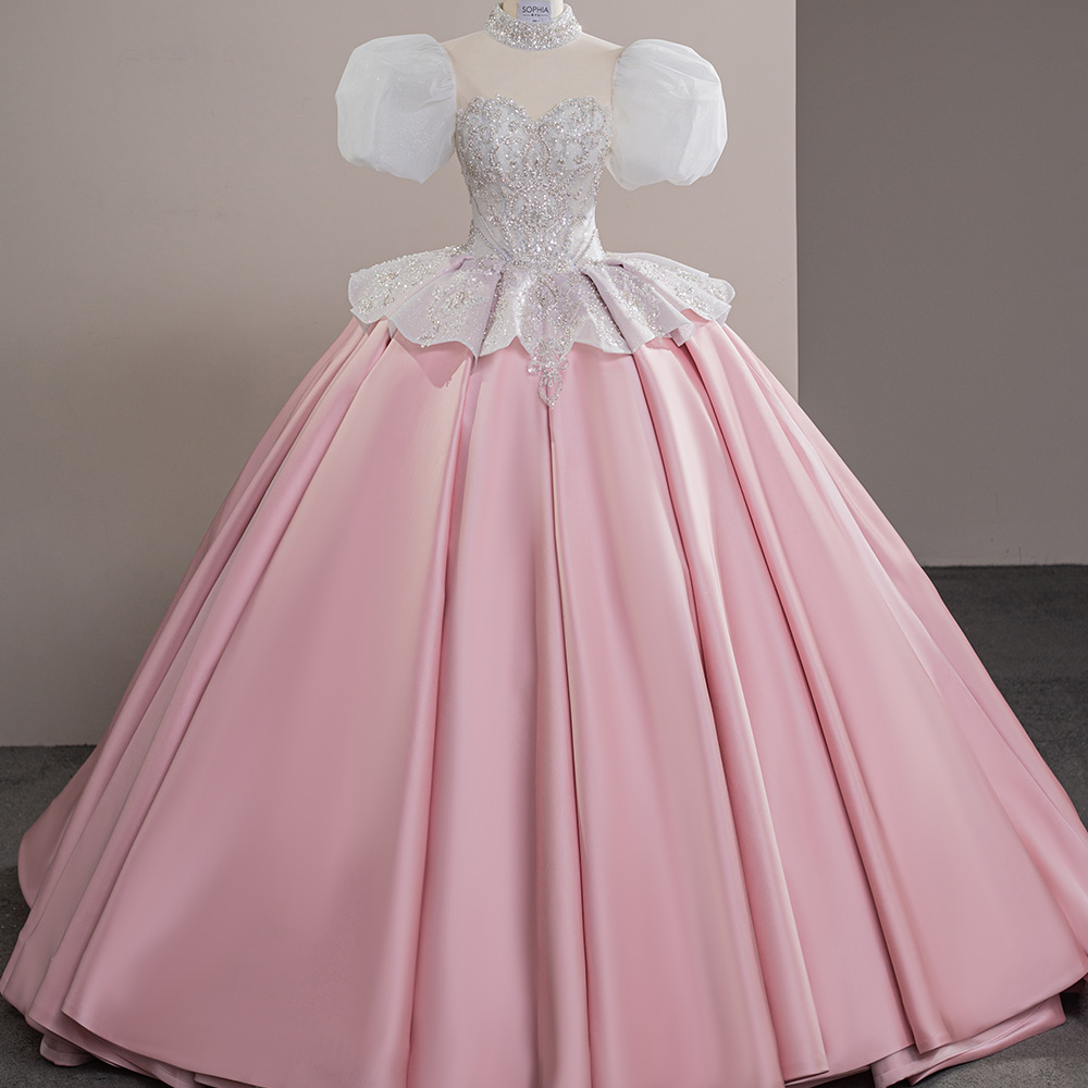 strapless open back dress Wedding dress with puff sleeve | Satin wedding dress main image 0
