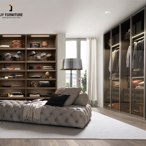 JY madera dura estilo moderno Modular cierre suave armario puerta de vidrio madera contrachapada armarios muebles de dormitorio - Product Image 2