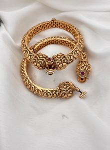 Elegant Gold Plated Kada Bangles <b>Set</b> with Carving Design for Women Girls for Wedding and Reception - Product Image 3
