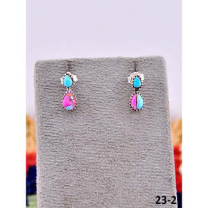 Southwest-Inspired Cotton Candy Turquoise & Sterling <b>Silver</b> <b>Stud</b> Earrings Water Drop Shape with Bezel Setting - Product Image 4