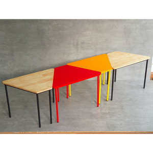 Set of 4 Modern Trapezoidal Modular <b>Tables</b> for Outdoor & School Dining <b>Foldable</b> & Durable Rubber Wood <b>with</b> Iron <b>Legs</b>-KGD034 - Product Image 6
